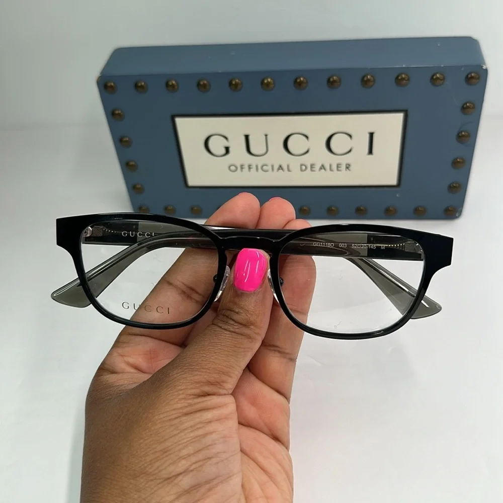 Auth - Gucci GG1118O 003 Eyeglasses Men's Black/Grey Full Rim Square Shape 52-2…